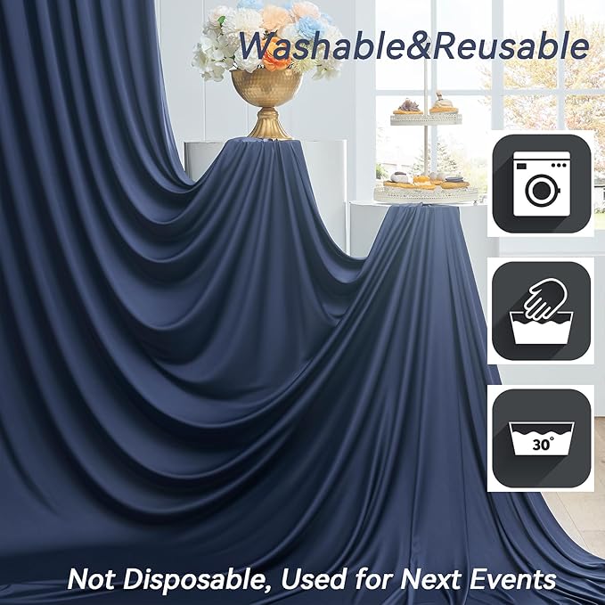 10×14ft Wrinkle Free Navy Blue Backdrop Curtain for Wedding Parties,2 Panels 5×14ft Height Soft Silky Polyester Photo Backdrop Drapes Curtains for Birthday Photography Stage Events Background Cloth