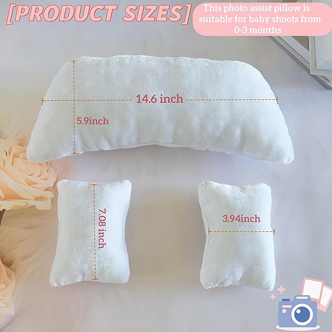 3 PCS Newborn Photography Props, 0-3 Months Baby Posing Pillow, DIY Newborn Professional Photograph Shoot Set (White)