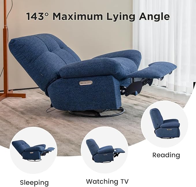 Nouhaus Swivel Rocking Chair Nursery, Oversized Glider Rocker Recliner Chairs w/Footrest, USB & Type-C Ports, Rocking Recliner Chair for Nursery, Living Room (Snooze Classic, Midnight Blue)
