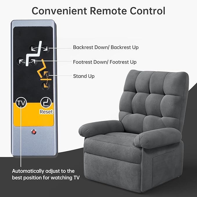 Power Recliner Chair for Elderly, Lift Chairs Triple Motor with Infinite Position, Seniors Electric Stand Assist, Single Sofa with Side Pockets for Living Room, Grey