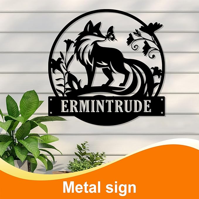 Custom Fox Flower Metal Sign, Animals Cute Black Wall Art, Personalized Wall Decor for Living Room, Bedroom/Bathroom/Kitchen/Office/Home