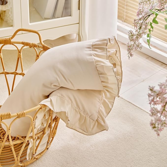Ruffled Toddler Blanket Ruffle Comforter for Baby Toddler Girls, Soft Cozy Cute Quilted Blanket Breathable Microfiber Comfortable Down Alternative Small Size Quilt with Ruffle - 43"x 60" Cream