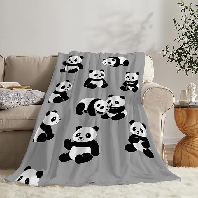 Panda Blanket Cute Panda Fleece Throw Blanket Soft Cozy Warm Fuzzy Plush Super Plush Stuff Bedding Toddler Nursery Baby Blankets Gifts for Boys Girls Kids Adult Men Women 50"X60"