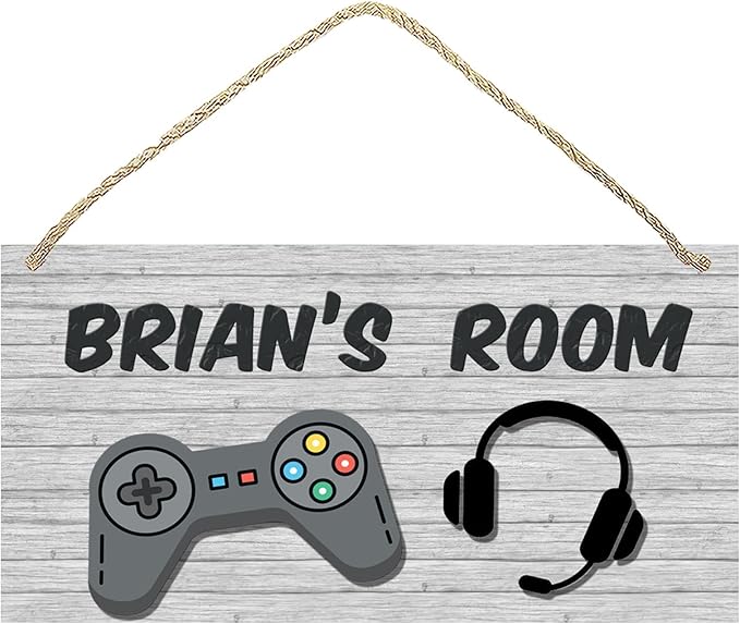 Personalized Name's Gray controller & headset gaming decor Nursery Kid's Children's Girls Bedroom Door Sign Wood Plaque Sign Wall Decor Gift