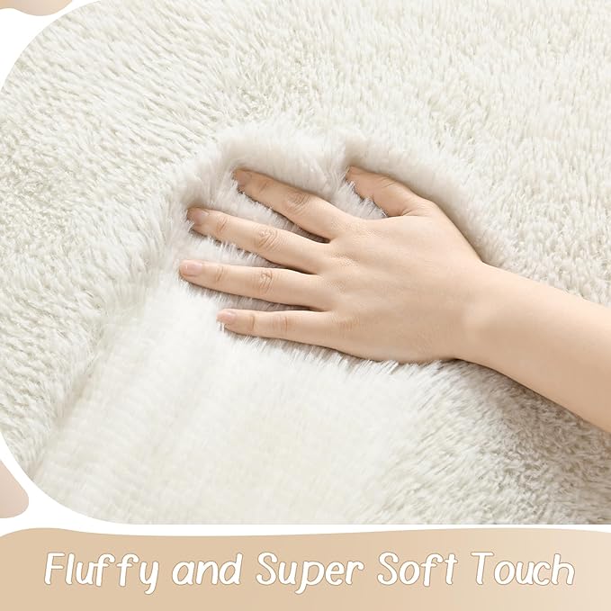 BENRON Fluffy Rugs for Living Room 5x8 Cream White, Washable Large Area Rugs for Bedroom Dining Table Office Kids Nursery Room, Washable Indoor Floor Carpets