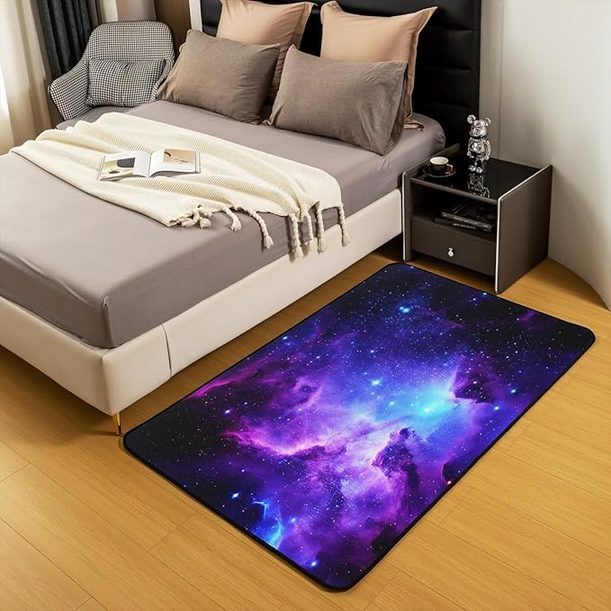 jejeloiu Galaxy Area Rug 5x7 Floor Mats Purple Blue Universe Starry Sky Decorative Carpet Set Ultra Soft Outer Space Accent Rug Kitchen Office Decor