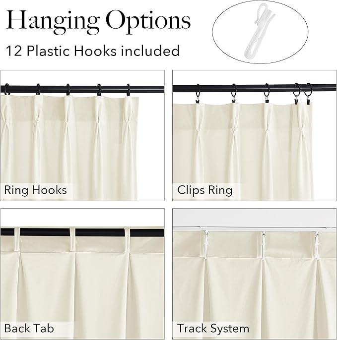 StangH Ivory White Velvet Curtains 108 inches Long, Pinch Pleated Light Reducing Bedroom Drapes with Hooks Extra Wide Elegant Backdrop for Nursery Wedding Party, W72 x L108, 1 Panel