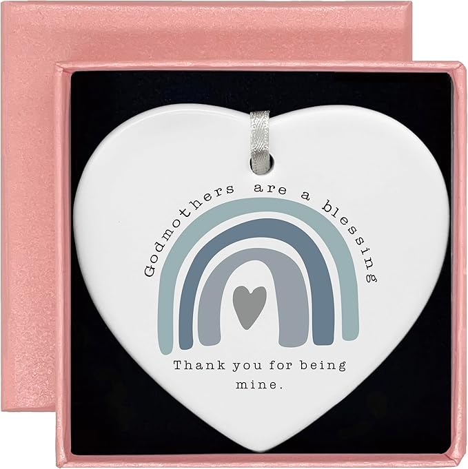 Heart Shaped Christmas Ornament-Godmother Gift for First Time Godmother-Christening Baptism Pregnancy Announcement Proposal Gift-Sentimental Keepsake Decoration for Religious Celebration