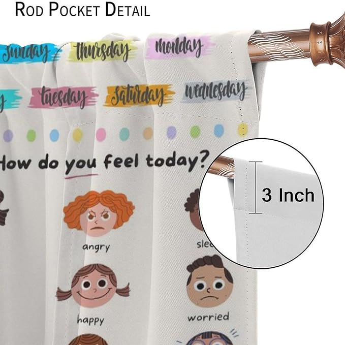 Kids Educational Alphabet Cartoon Curtain Solar System Shapes Cute Knowledge Printed Rod Pocket Blackout Window Drapes for Todders Nursery Baby Bedroom Living Room 42" W X 54" L