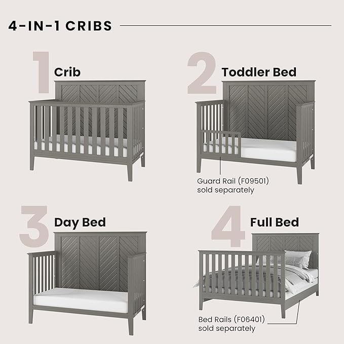 Child Craft Atwood Crib, Dresser and Chest Nursery Set, 3-Piece, Includes 4-in-1 Convertible Crib, Dresser and Chest, Grows with Your Baby (Lunar Gray)
