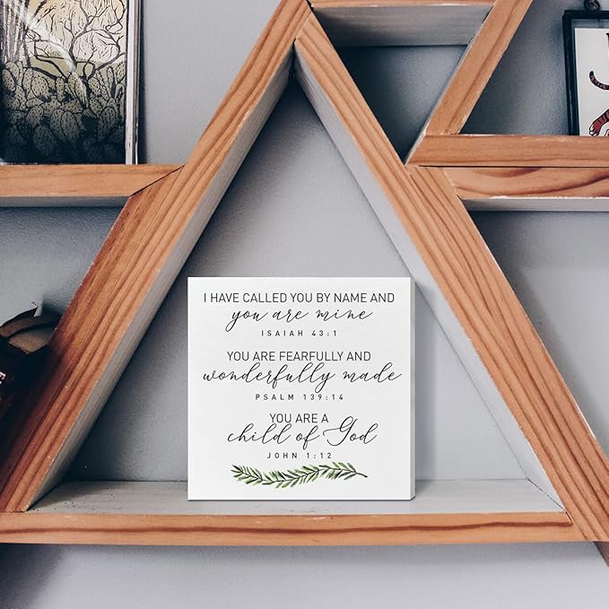 Nursery Desk Wooden Box Sign Decor, Fearfully & Wonderfully Made, Nursery Scripture Decor Newborn Baby Kid Children Room Desk Bible Verse Religious Decoration Baby Shower Christian Baptism Gifts