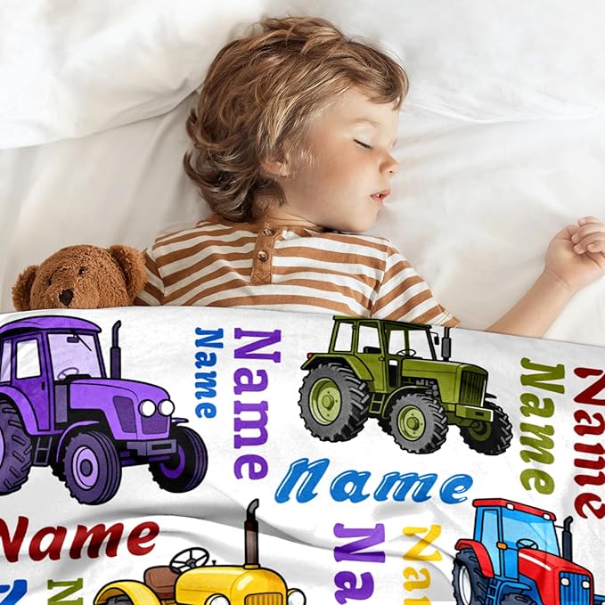 Ship Next Day, Personalized Truck Blanket - Printed in USA, Custom Name Blankets for Kids with Engineering Vehicle, Home Bedding Bed Decor, Fun Birthday Gift for Boys&Girls Women Man