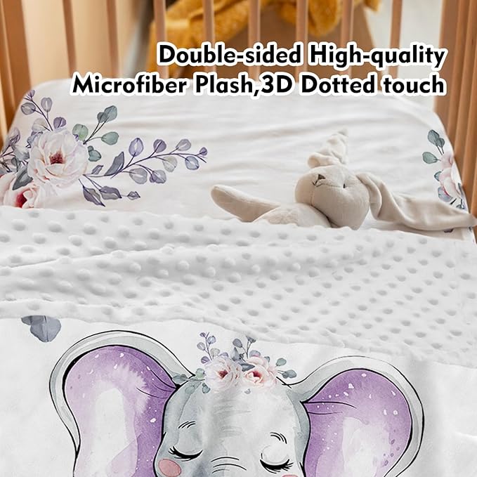 Custom Baby Crib Bedding Set,Personalized Name Light Purple Elephant Nursery Bed Set 4 Piece,Baby Blanket Fitted Sheet Nursery Rug Wall Art Set,Custom Room Decor Idea Gift for Newborns Boys Girls