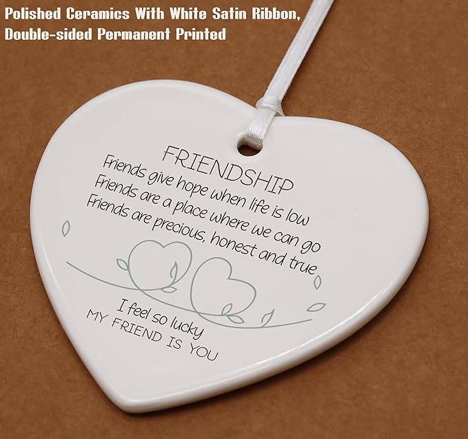 Heart Shaped Christmas Ornament-Friendship Gift for Best Friend BFF Sister Bestie Birthday Thanksgiving Thank You Appreciation Present So Lucky My Friend is You Keepsake with Box