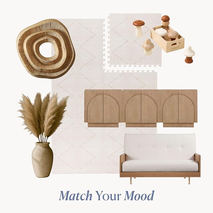 Toddlekind Playmat - Premium Foam Playmat, 4 x 6 feet, 6 Tile Extra Thick Foam Floor Puzzle Mat for Babies/Toddlers Stylish, Non-Toxic, Odorless. Perfect for Tummy Time & Play. 0m+ (Off White)