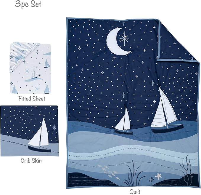 Lambs & Ivy Little Skipper 3-Piece Sailboat Nautical Nursery Crib Bedding Set