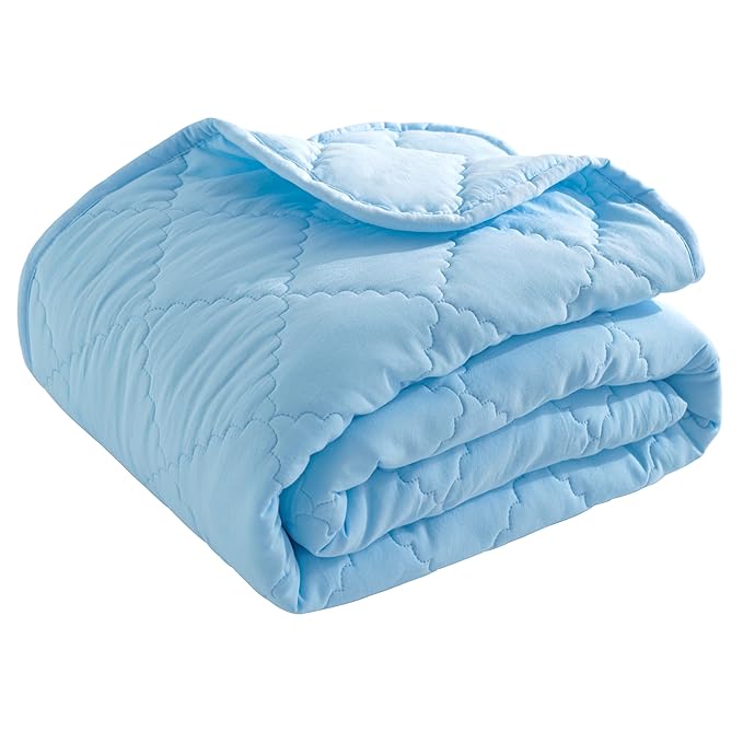 BEDSUM 100% Brushed Microfiber Down Alternative Toddler Comforter, Ultra Soft Lightweight and Warm Breathable Crib Quilted Blanket for Nursery Stroller Bed, 39x47 Inches, Aqua