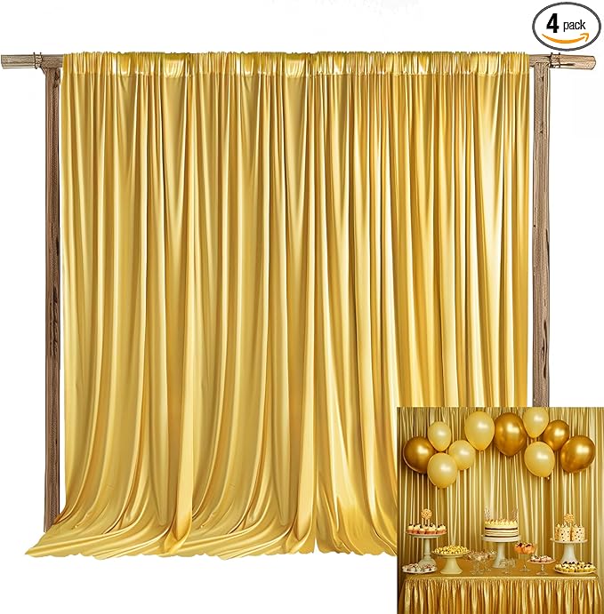 20x12ft Polyester Backdrop Gold Backdrop Curtains for Baby Shower Party Wedding Photo Drape Reception Photography Background Event Stage DecorationW5' x H12'?4 Panels YUNBSDJ072