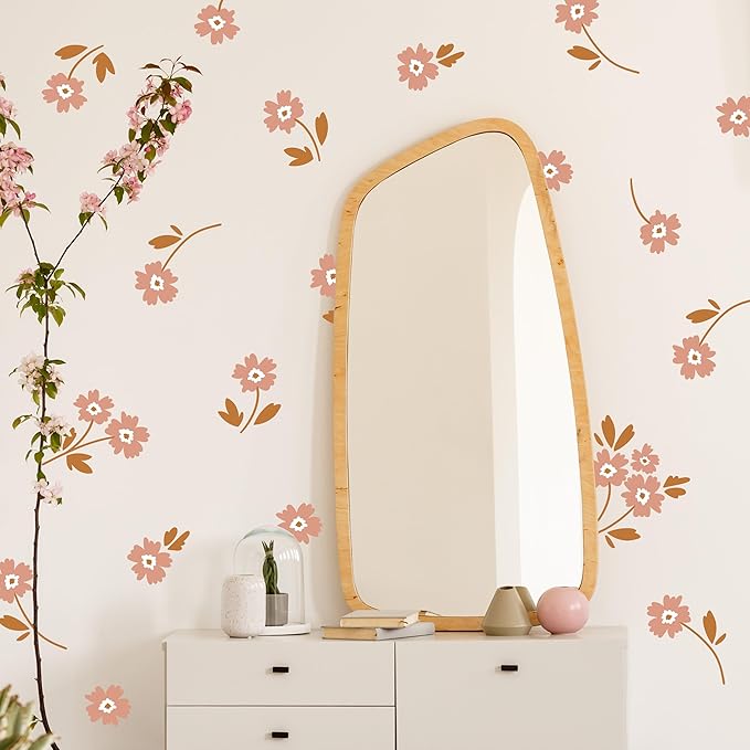 Boho Flower Wall Decals - Set of 30 Vinyl Flower Room Decor Peel and Stick Removable Floral Stickers for Nursery Bedroom Bathroom
