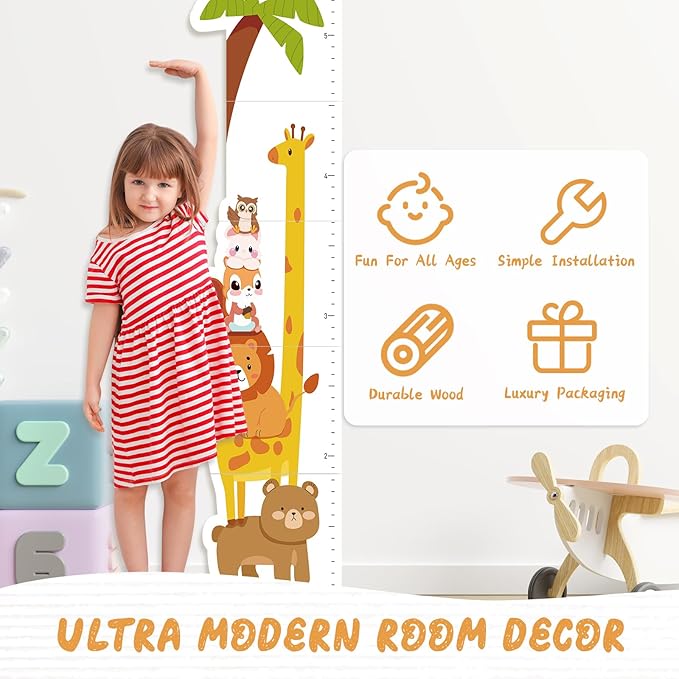 Personalized Name Growth Chart for Kids, Zoo Kids Growth & Measuring Chart in Inches, Fun & Stylish Height Tracker for Children, Growth Ruler