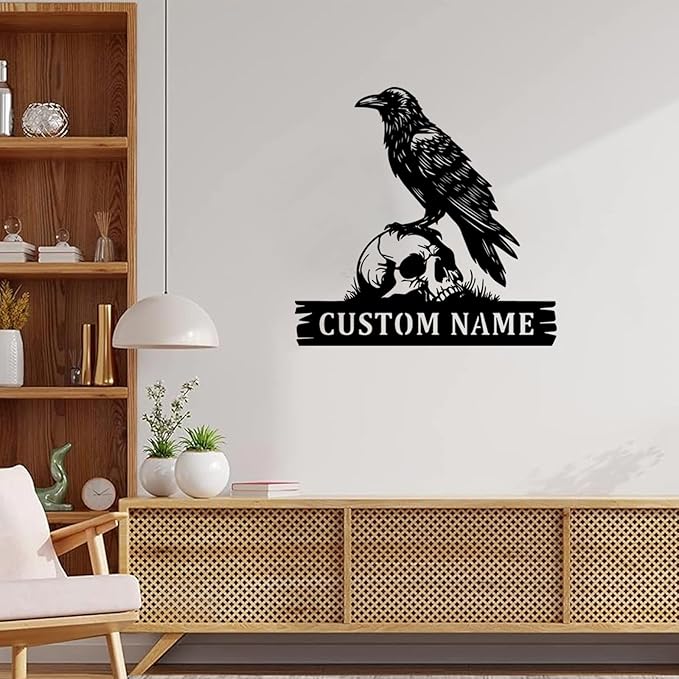 Personalized Crow Metal Sign,Raven Sign,Custom Black Crow Name Sign,Metal Crow Wall Art,Raven Birdwatch Home Decor,Gift for Bird Lover