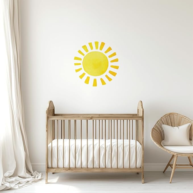 Watercolor Rainbow, Sun, Polka Dots Wall Decal for Kids Room, Nursery, Baby Room Decor, Polka Dots Mural, Rainbow Wallpaper (Sun, Medium)