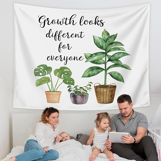 LIANGW Mental Health Tapestry, Inspirational Classroom Tapestry Wall Hanging, Growth Looks Different for Everyone Motivational Wall Art Tapestries Decor for Therapy Counselor Office, 50x60 Inch
