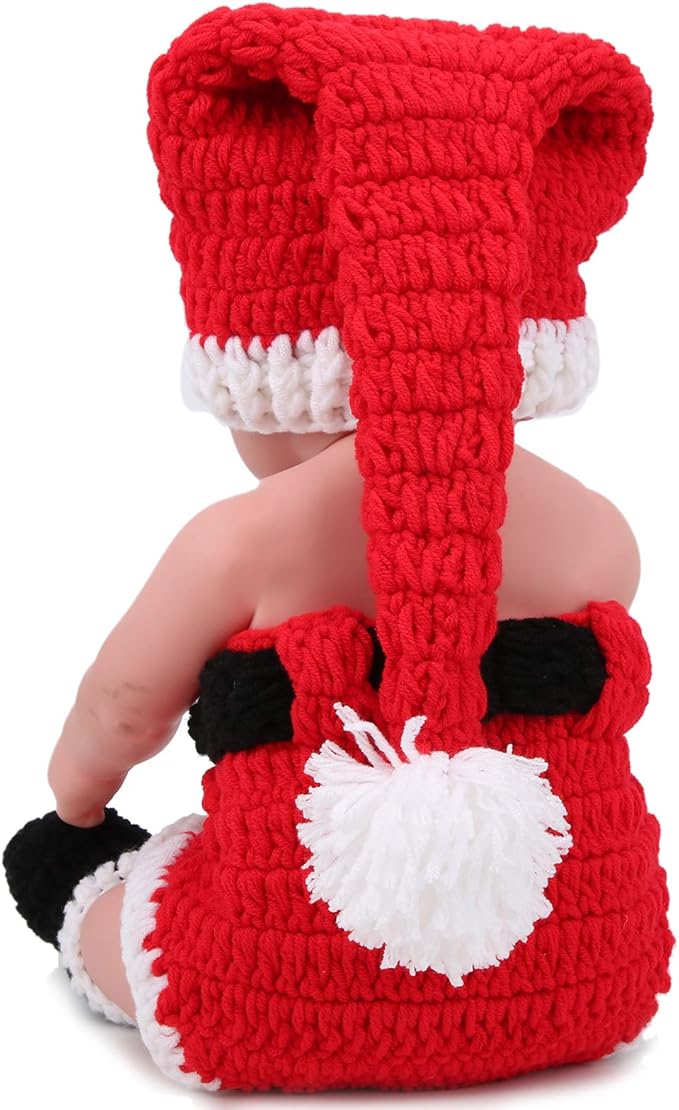 ZJchao Baby Crochet Christmas Clothes, Soft Cotton Newborn Photography Prop Infant Outfit Set with Hat Pants Boots, for Boys 0-3 Months Holiday Photoshoot