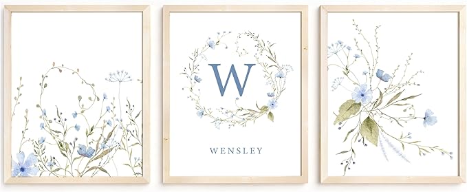 Personalized Name Flower Nursery Wall Art Prints, Crib & Nursery décor, Newborn Baby Girl Gift Present, Floral Baby Girl Room Pictures, Poster For Baby And Kids (3 Prints, Flower 7)