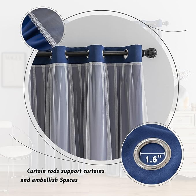 Anytime Home Curtains Blackout and Sheer Layered Solid Window Curtain Panel Pair with Grommet Top, 52Wx63L,Navy Blue