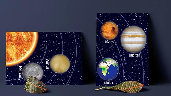 KAIRNE Boys Space Room Decor Framed Outer Space Wall Art Set of 3 (12X16inch) Kids Picture Planets Pictures Solar System Educational Teaching Poster for Boys Room Nursery Children Playroom Decor