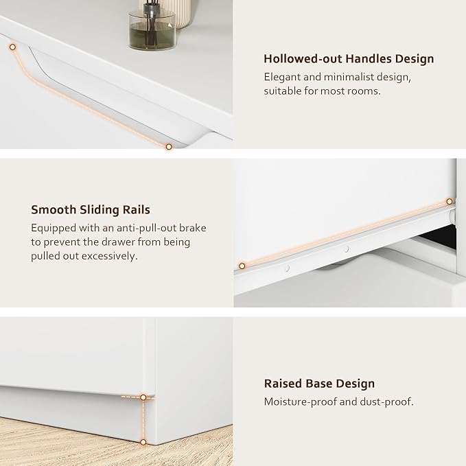 White Tall 5 Drawer Dresser for Bedroom with Hidden Storage Design, Large Modern Closet Dressers & Chests of Drawers with Cut-Out Handles, 27.6" L*15.8" W*45.3" H for Bedroom, Living Room, Nursery