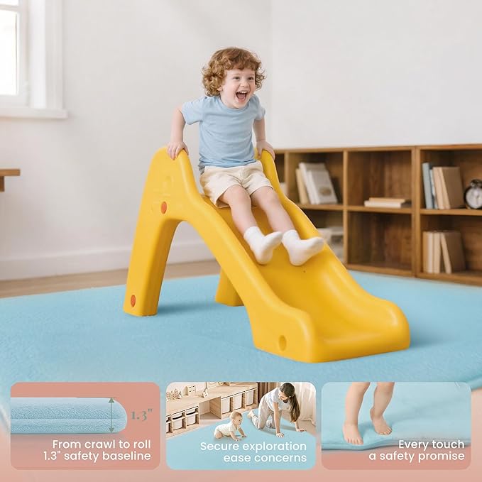 PapaMama Ultra Soft Baby Play Mat for Floor, 1.3" Thick Memory Foam 50x50 Playpen Mat with Non-Slip Backing, Coral Velvet Child Nursery Rug, Tummy Time & Crawling & Yoga Mat for Infant, Toddlers, Kids
