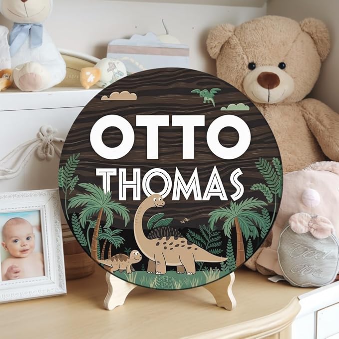 Personalized Name Signs for Kids Room, T-rex Sign for Baby Door Decor, Newborn Gifts for Boy, Boys Nursery Wall Bedroom Decorations, Mother's Day Gifts for New Mom Dad Gift
