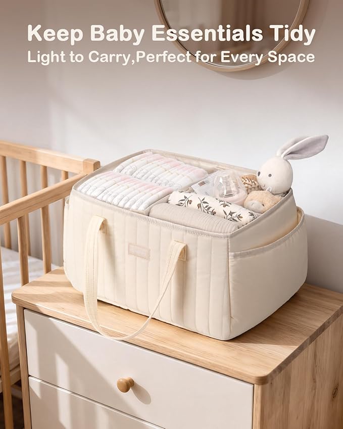 Baby Diaper Caddy Organizer for Wipes, Diapers Storage Basket with Handle, Car Caddy Organizer Boy & Girl & New Parent Gift, Baby Shower, Newborn Essentials, Nursery Bin Soft Large Tote Bag