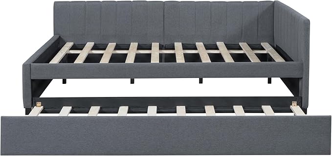 Harper & Bright Designs Full Size Upholstered Daybed with Trundle Sofa Bed Frame for Boys Girls Kids Adults Toddler No Box Spring Needed, Linen Fabric(Gray)