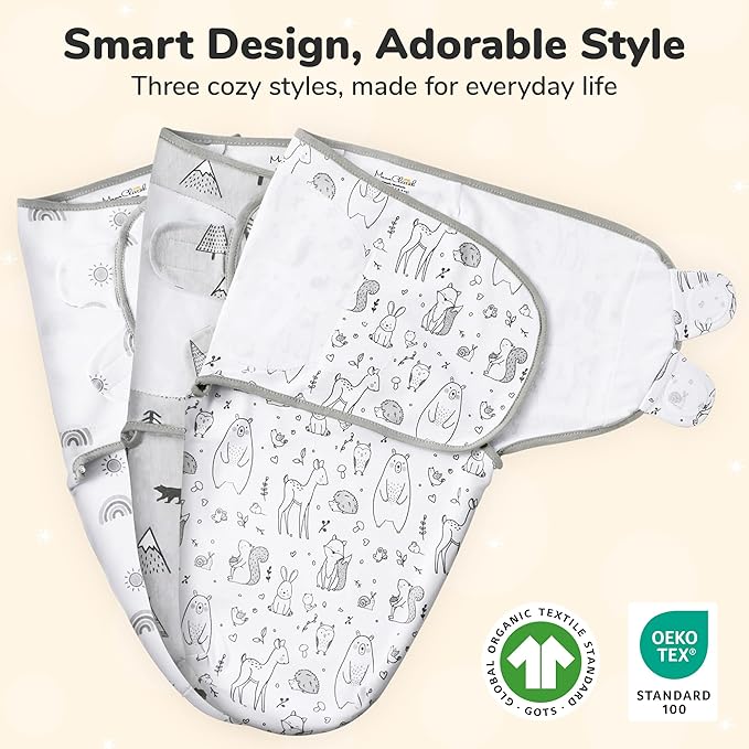 Mama Cheetah Preemie Swaddle Sack - Organic Swaddle Sleep Sacks for Preemies, 4-7 lbs, Newborn Essentials, 3-Pack, Grey