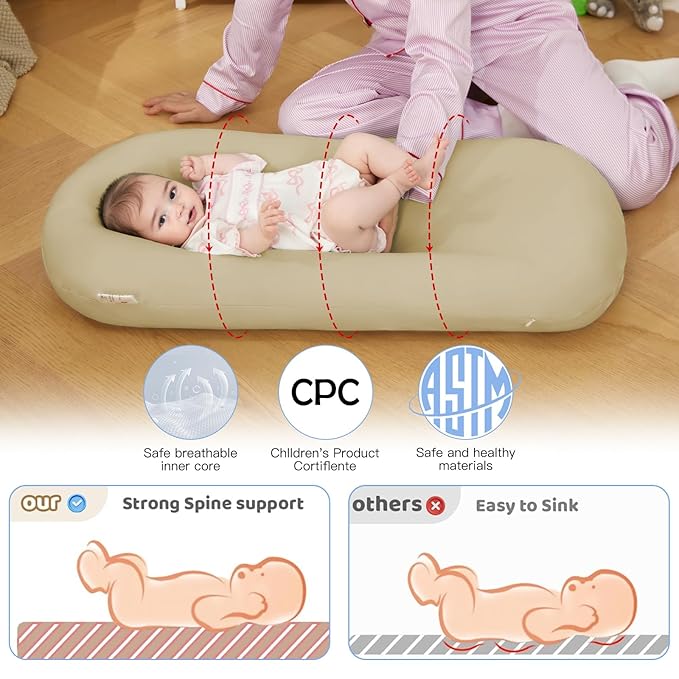 Lucakuins Baby Lounger, Bionic Design Baby Lounger for Newborn 0-24 Months, Soft Organic Cotton Breathable Lounger for Infants (Apricot Baby Lounger)
