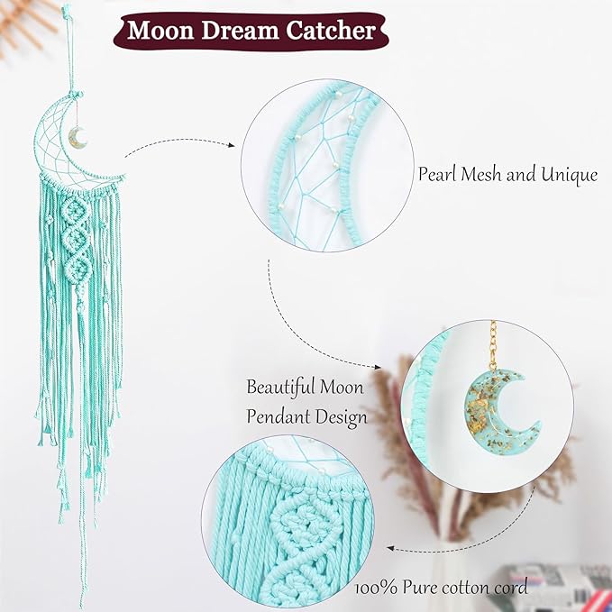 Moon Star Dream Catcher Decor,2pcs Boho Home Moon Star Dreamcatcher,Macrame Wall Hanging Boho Home Decor for Kids Baby Bedroom Decoration for Women Girls Friends Craft Christmas Gifts Green