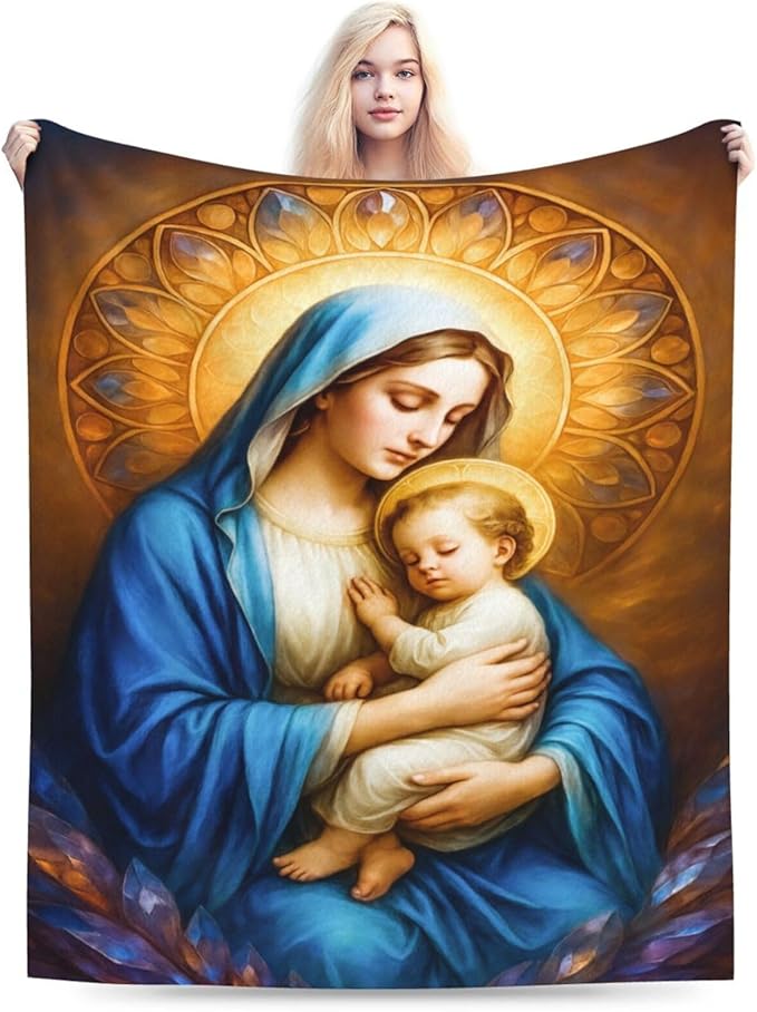 Virgin Mary Blanket Mother of God Throw Blanket Catholic Religious Soft Cozy Fleece Fuzzy Christian Stuffed Plush God Faith Flannel Gifts for Girls Women Boys Kids Adults 60"X80"