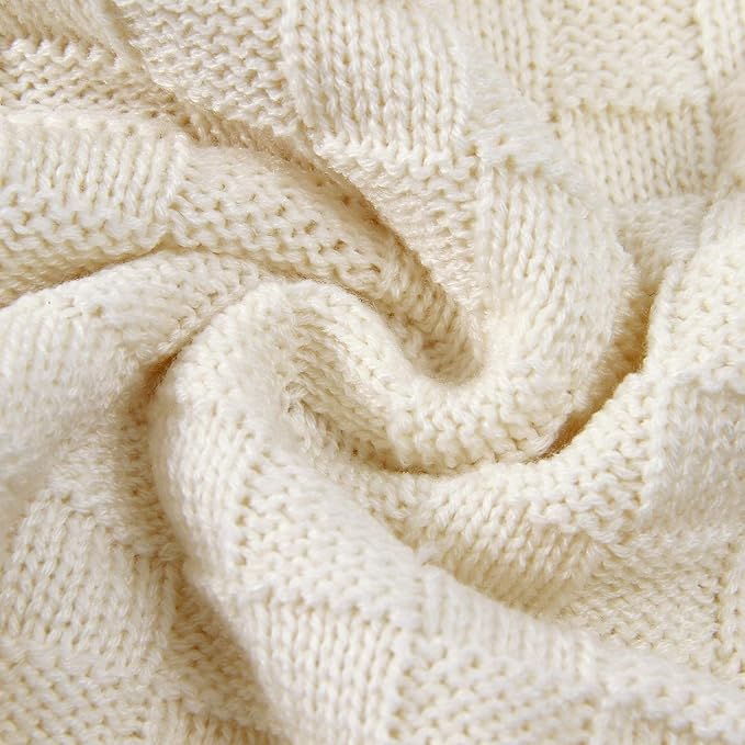 LAWKUL Knit Baby Blankets White Cable Newborn Babies Receiving Blanket Infant Boy Girl Soft Swaddle for Crib Stroller 40"x30"