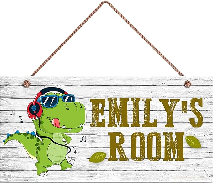 Personalized Wood Door Sign for Boys Nursery Bedroom, Custom Cartoon Dinosaur Wall Decor, Dino Wooden Hanging Wall Art