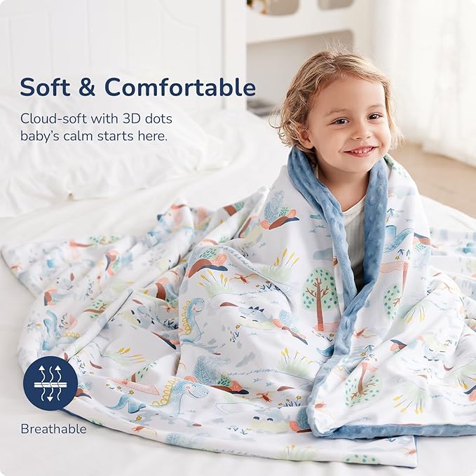 Baby Blankets for Unisex Boys Girls, Reversible Super Soft Blankets for Toddlers with Cotton Front and Dotted Fleece Backing, Lightweight Warm Crib Blanket for All Seasons 30"x40"(Dinosaur)