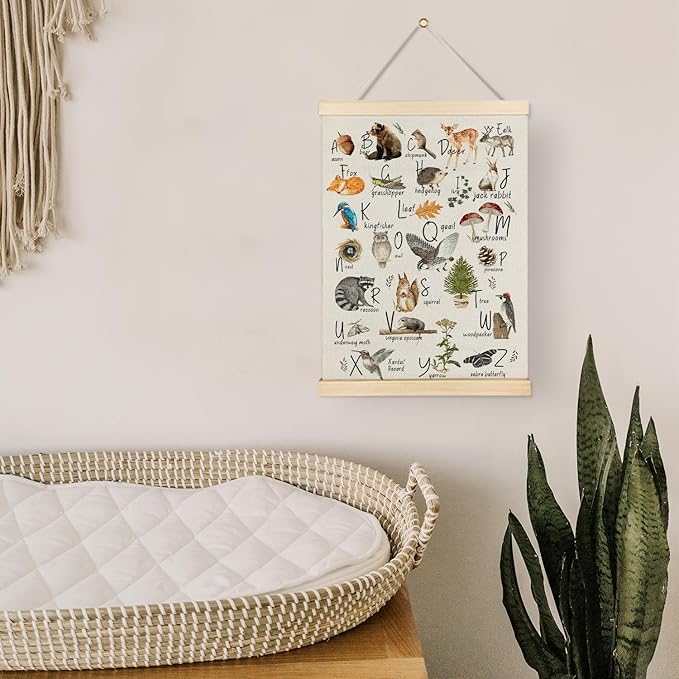 Qvapt Wild Animals Alphabet Poster,Jungle Animals Classroom Decor,Animal Alphabet Canvas 12x16 Print Wall Art Classroom Posters with Hanger