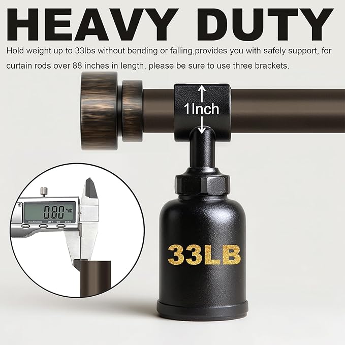 Dark Brown Curtain Rods for Windows 72 to 144 Adjustable Modern Curtain Rod 1 inch Diameter Heavy Duty with Decorative Finials for Living Room Bedroom Farmhouse Outdoor Patio