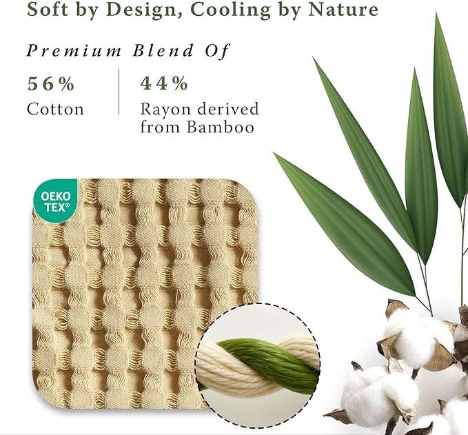 Threadmill Cooling Waffle Blanket King Size | Breathable, Lightweight and Cooling | Made from Rayon Derived from Bamboo | Waffle Throw Blanket for Couch and Sofa | 106 x 92 Inches | Beige