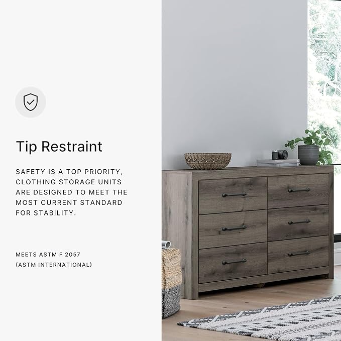 Signature Design by Ashley Urbanoore Rustic 6-Drawer Dresser with Safety Stop, Gray