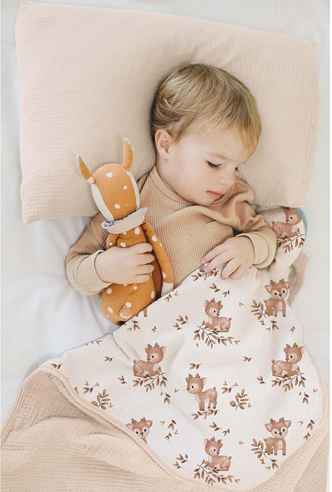 Konssy Muslin Baby Blankets for Girls Boys, 100% Cotton Crib Blanket for Baby Infant Toddler, Super Soft and Lightweight Nursery Blankets 40"x36" (Deer)