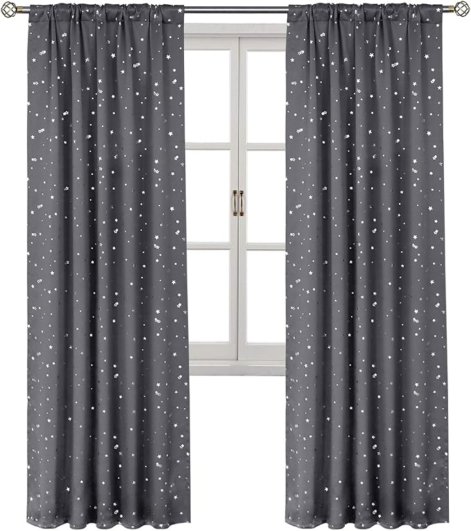 BGment Kids Blackout Curtains for Bedroom, Rod Pocket Room Darkening Curtains Decoration Thermal Insulation Window Drapes for Nursery, Children Room, 2 Panels, Each 52 x 84 Inch, Grey