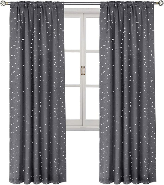 BGment Kids Blackout Curtains for Bedroom, Rod Pocket Room Darkening Curtains Decoration Thermal Insulation Window Drapes for Nursery, Children Room, 2 Panels, Each 52 x 84 Inch, Grey